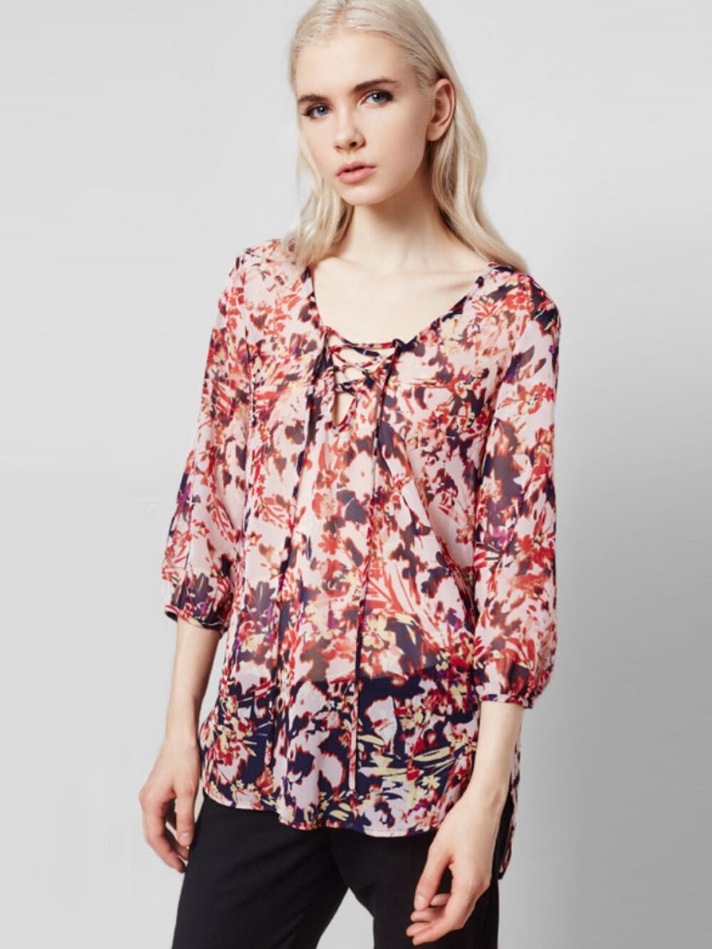NWT Three Eighty Two Women's Harlan Lace-up Top Helene Print Size S